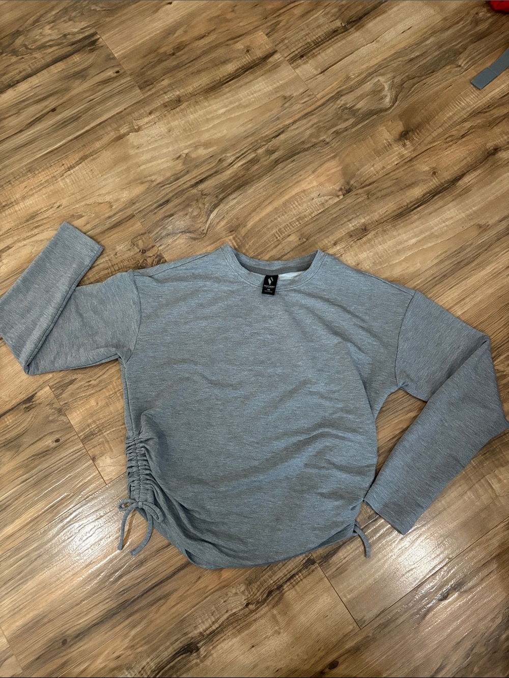 Skechers Light Gray Long-Sleeve Crewneck Sweatshirt with Side Drawstring